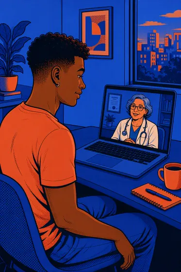 Teleconsulta: mulher em consulta por vídeo